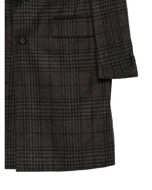 Caruso Black Checked Single-Breasted Coat for men