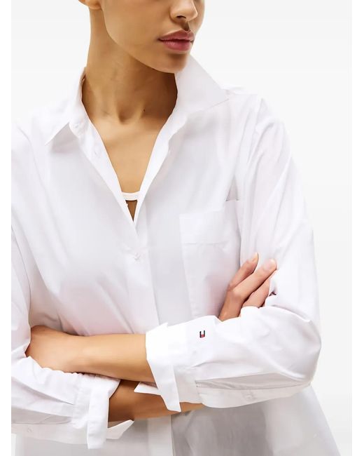 Tommy Hilfiger White Embroidered-Logo Flag Shirt
