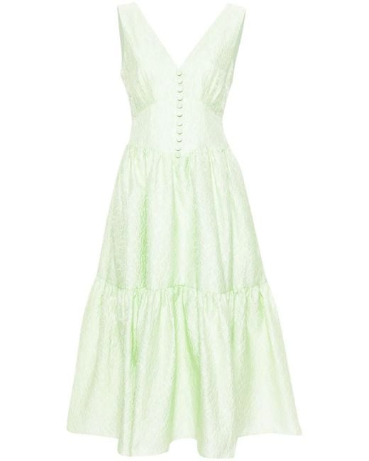 Self-Portrait Green Brocade-Effect Tiered Dress