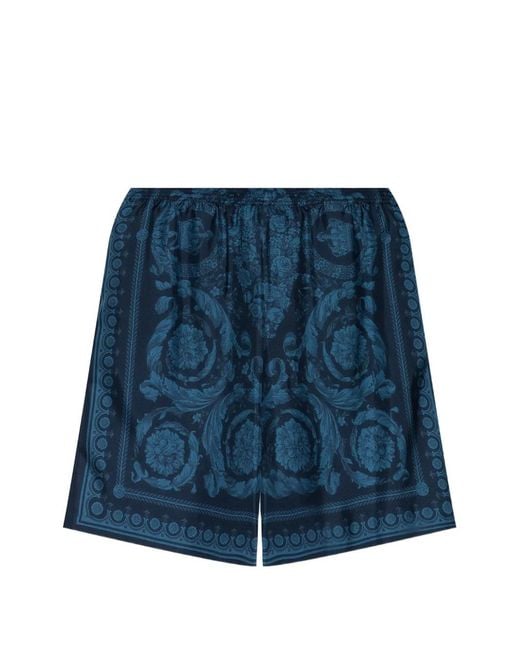 Versace Blue Relaxed Baroque Patterned Silk-Nylon Shorts for men