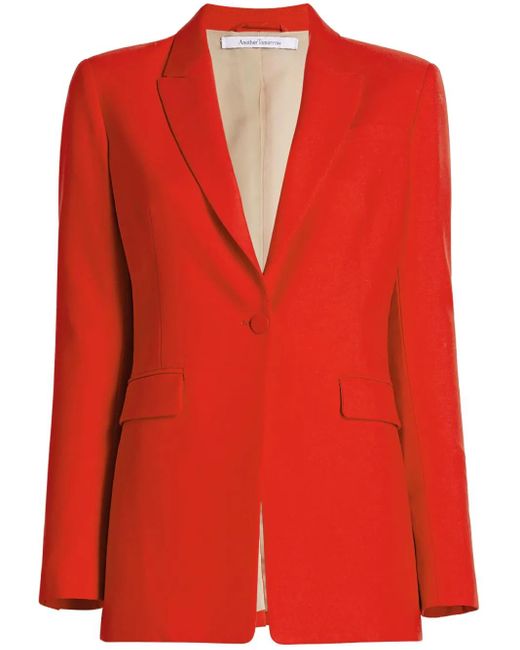 Another Tomorrow Red Single-Breasted Merino Wool Blazer