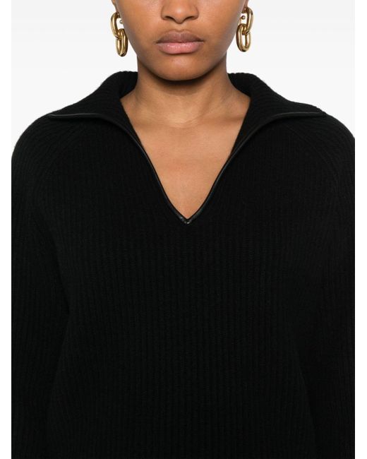 Black sweater with leather trim best sale