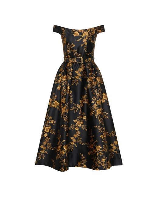 Rebecca Vallance White Gilded Floral Midi Dress