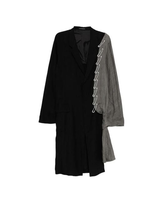 Yohji Yamamoto Black Switching Safety-Pin Panelled Coat for men