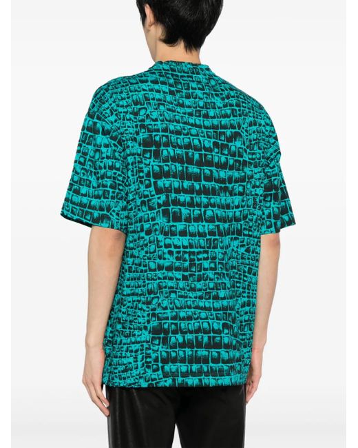 T-Shirt En Coton À Imprimé Coccodrillo Versace pour homme en coloris Blue