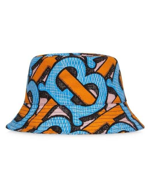 Burberry Monogram Print Bucket Hat in Blue for Men | Lyst