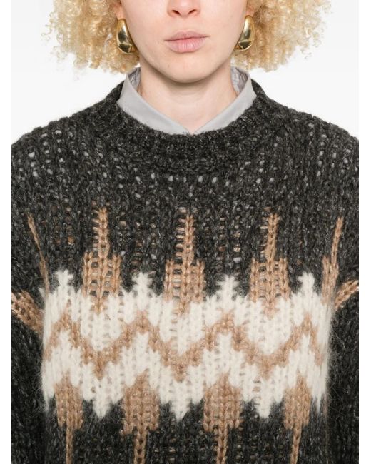 Peserico Black Jacquard-Pattern Knit Sweater