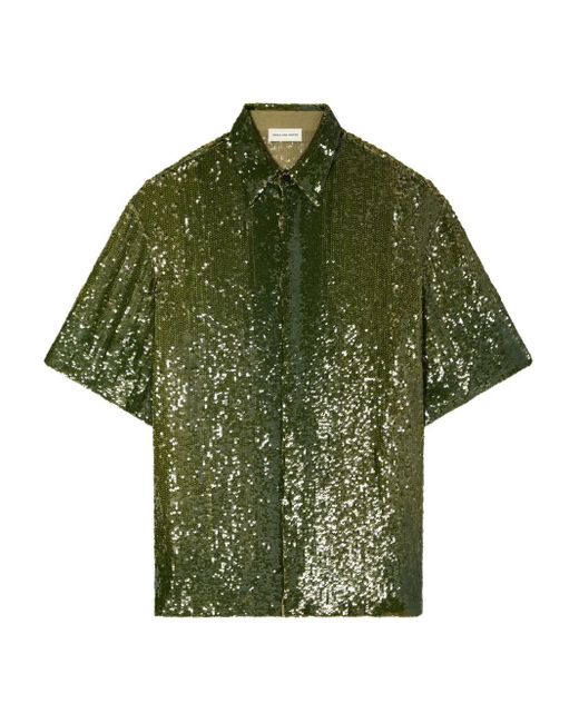 メンズ Dries Van Noten スパンコール ショートスリーブシャツ Green