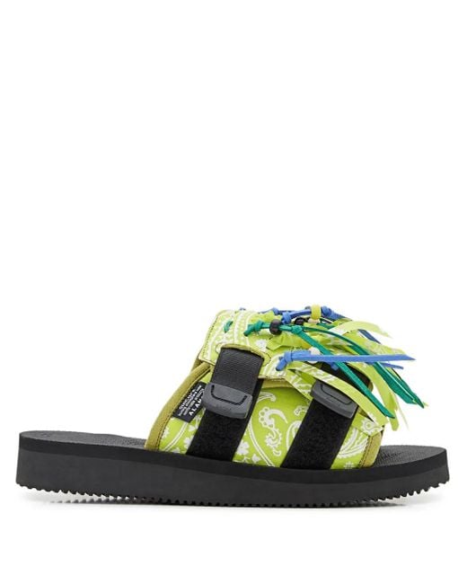 Alanui Green Paisley-Print Fringe Sandals