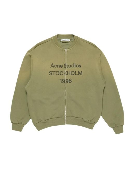 Acne Green Logo-Print Zip-Up Cardigan