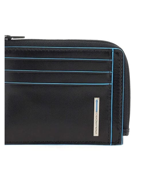 Piquadro Black Zip Leather Cardholder for men
