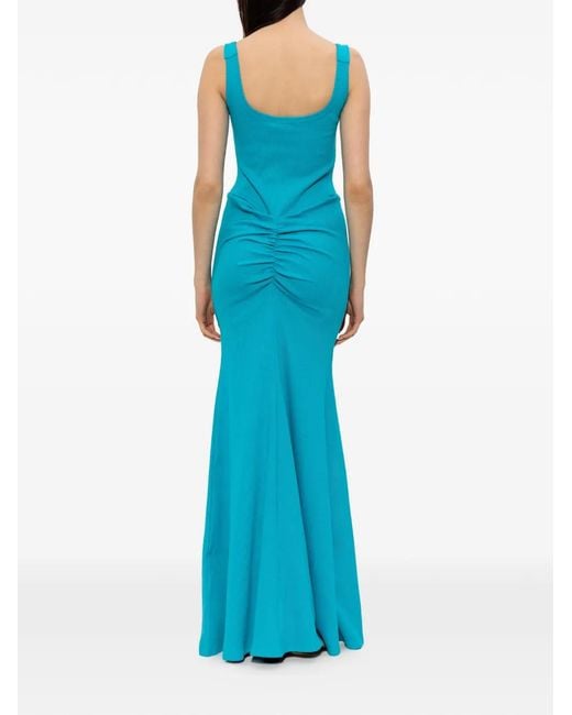 Versace Jeans Couture Blue Buckle-Straps Sleeveless Maxi Cotton Dress