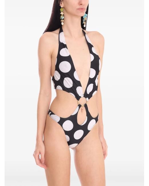 Amir Slama White Badeanzug mit Polka Dots