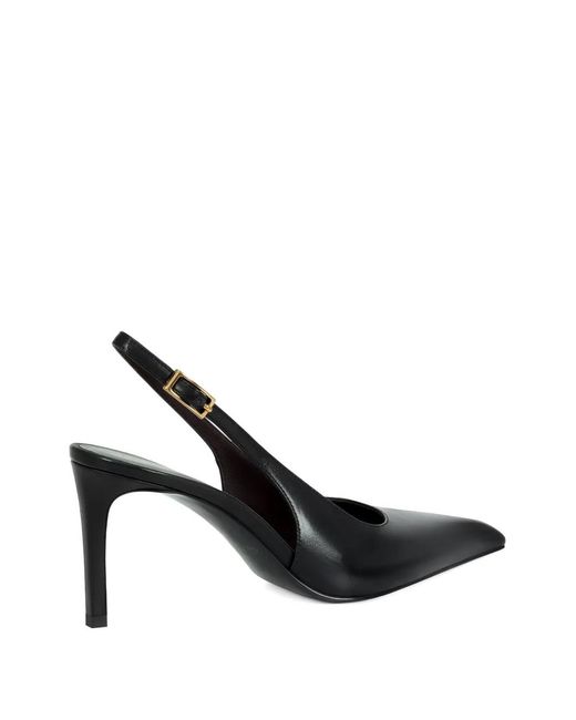 POTAMY Black Pointed Buckle Leather Pumps