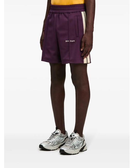 Palm Angels Purple "Contrast Band Track Bermuda Shorts With for men