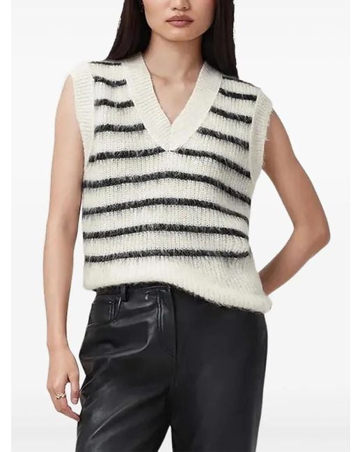 AllSaints Gestreepte Mouwloze Top Met V-Hals in het White