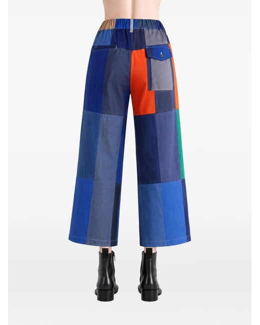SILLAGE Blue Patchwork-Design Palazzo Pants