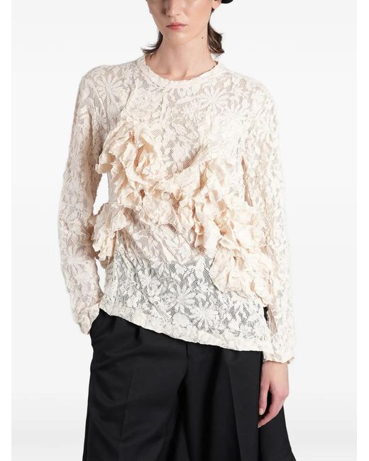 Comme des Garçons White Ruffled Floral-Lace Sweater