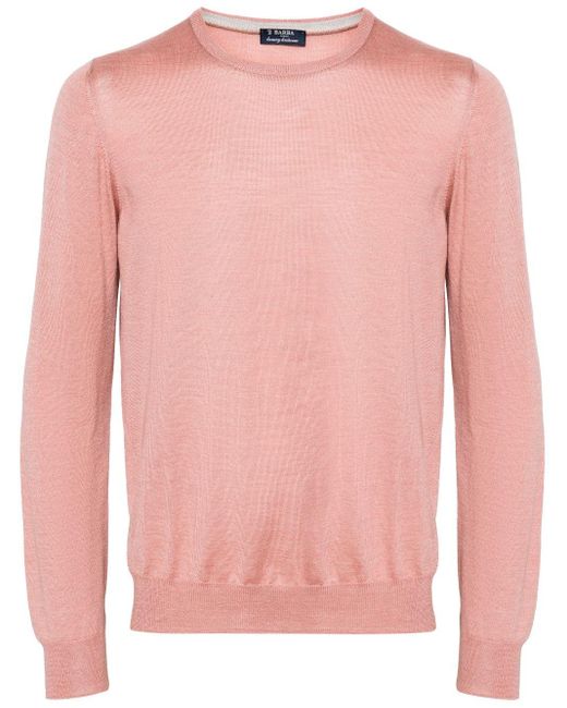 Crew-neck fine-knit jumper Barba Napoli pour homme en coloris Pink