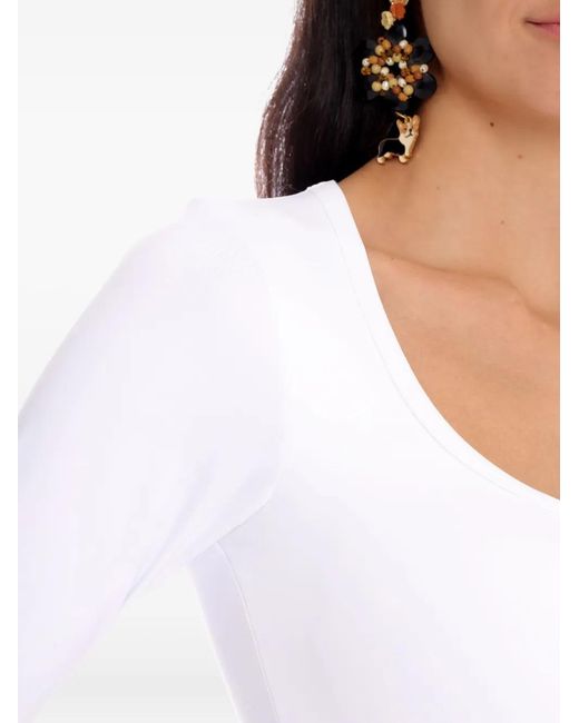 Amir Slama White Scoop-Neck Long-Sleeve Bodysuit