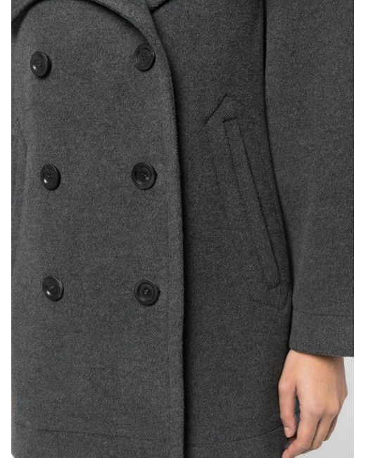 Low Classic Black Notched-Lapels Double-Breasted Coat