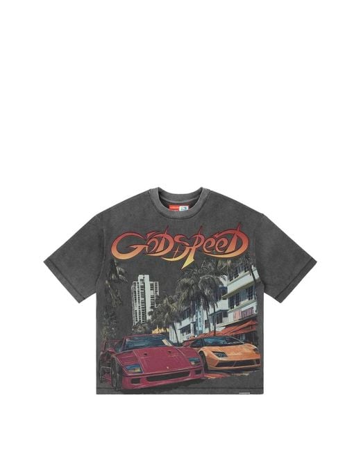 Godspeed Gray South Beach Drive Miami Superrun Graphic-Print Acid-Wash T-Shirt for men