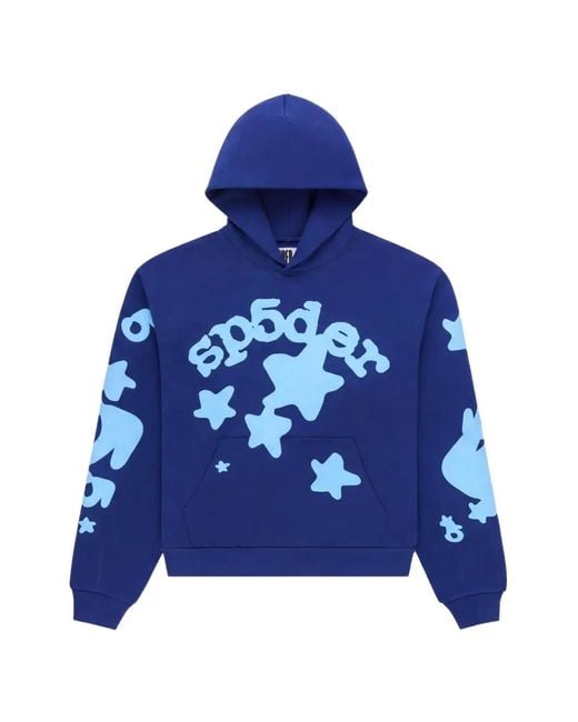Sp5der Blue Beluga Graphic-Print Hoodie for men