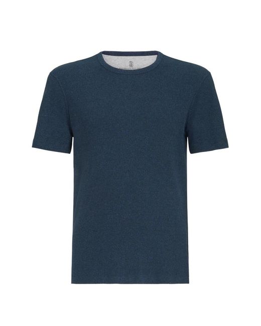 Brunello Cucinelli Blue Denim-Effect Ribbed Cotton Jersey Crew-Neck T-Shirt for men