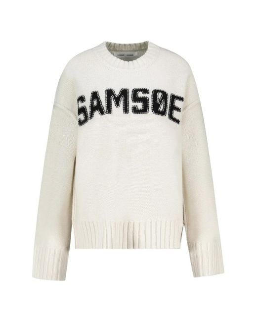 Samsøe & Samsøe White Sakeiku Logo-Patch Sweater