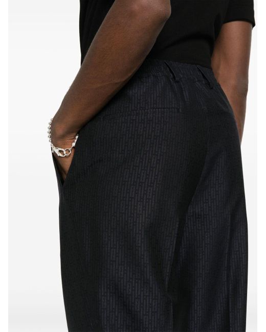 Fendi Black Ff-Jacquard Tapered Wool Trousers for men
