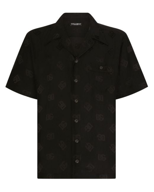 Camicia DG con monogramma jacquard di Dolce & Gabbana in Black da Uomo