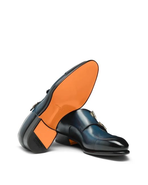Santoni Blue Leather Monk Shoes for men
