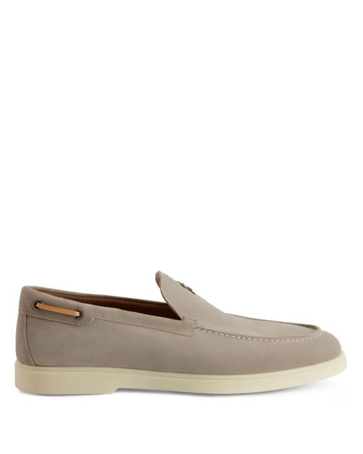 Giuseppe Zanotti Gray Maui Logo-Plaque Suede Loafers for men
