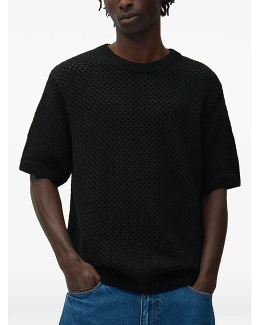 Arte' Black Open Knit T-Shirt for men