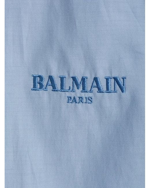 Balmain Blue Logo-Embroidered Cotton-Blend Shirt for men