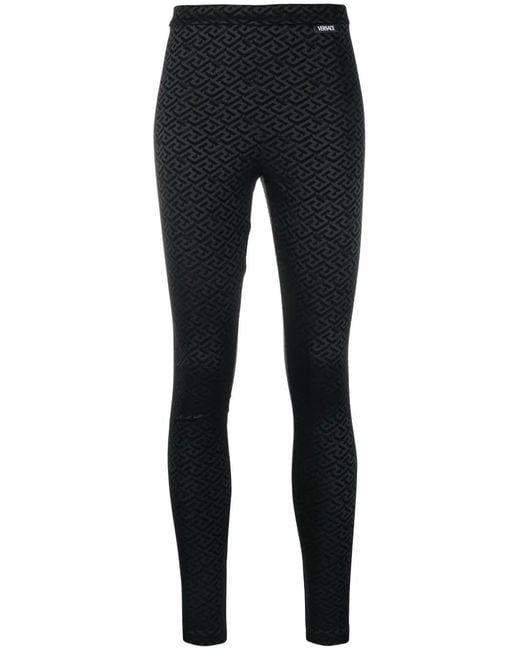 Versace Black La Greca Low-Rise Leggings