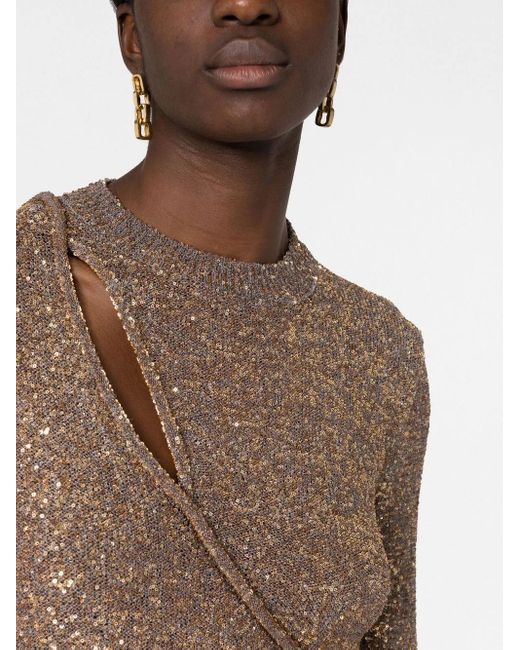 Stella McCartney Brown Sequin-Embellished Knitted Dress