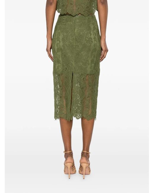 Imperial Green Floral-Lace Pencil Midi Skirt