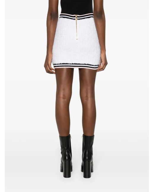 Balmain White Maze Monogram-Jacquard Miniskirt