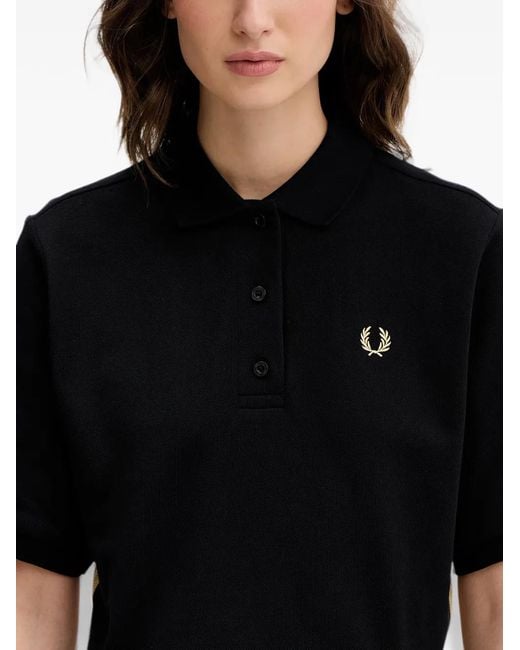 Fred Perry Black Logo-Embroidered Cropped Polo Top
