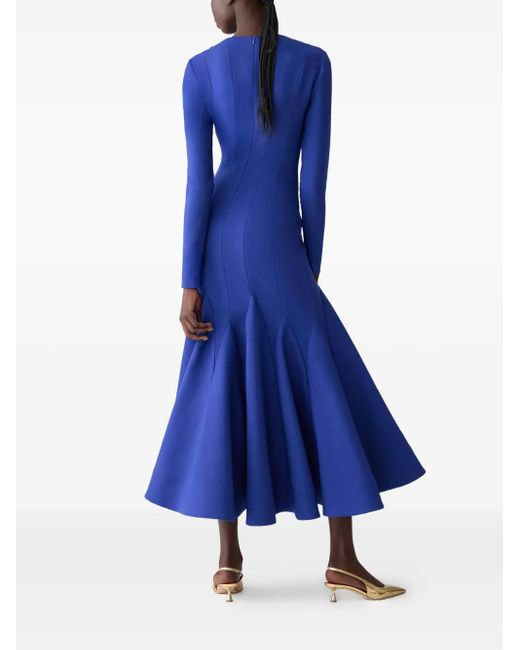 Carolina Herrera Blue Floral-Appliqué Wool Dress