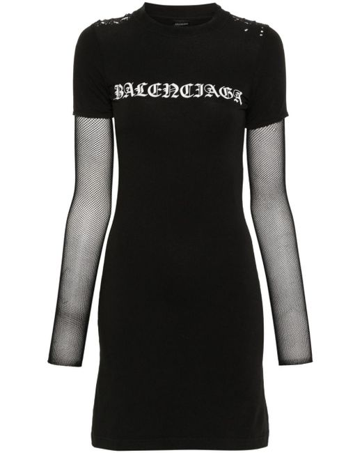 Balenciaga Black Logo-Print Jersey Mini Dress