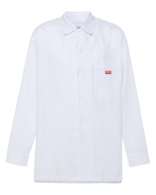 KENZO White Logo-patch Cotton Shirt for men