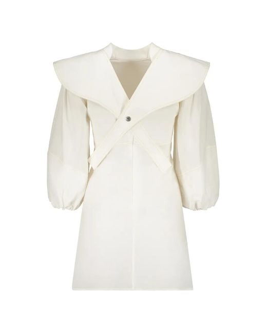 Ellery White Voluminous-Sleeve Wide-Collar Dress