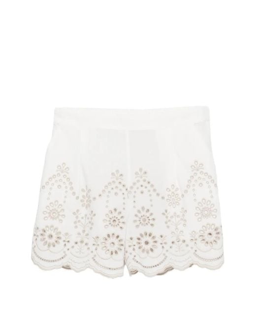 Mc2 Saint Barth White Amani Broderie-Anglaise Scalloped-Hem Shorts
