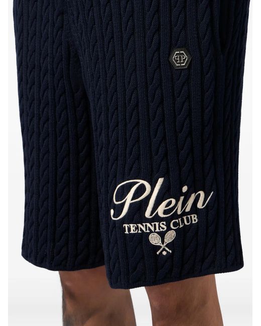 Philipp Plein Blue Knitted Drawstring Shorts Plein Tennis for men