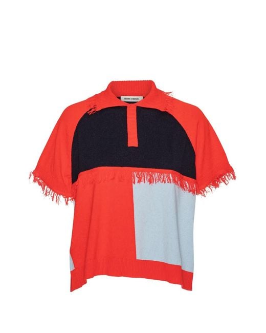 Henrik Vibskov Red Fringed Colourblock Polo Shirt for men