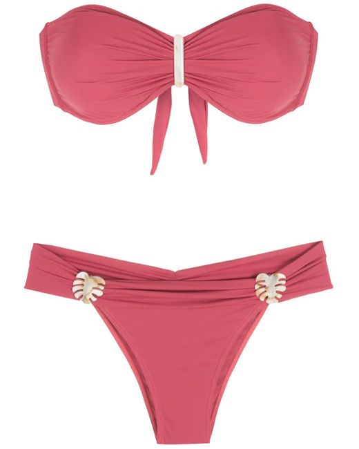 Brigitte Bardot Embroidered-Detail Bandeau Set Bikini