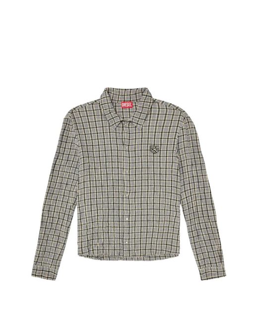 DIESEL Gray Chemise À Carreaux À Effet Seersucker for men