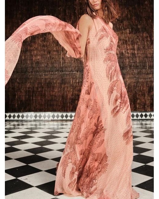 Johanna Ortiz Pink Elegant Freedom One-shoulder Print Maxi Dress